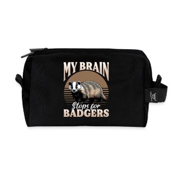 Funny Animal Badger - Recycled Toiletry Zip Bag - black - Front