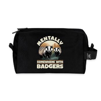 Funny Animal Badger - Recycled Toiletry Zip Bag - black - Front