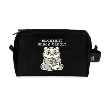 Raccoon with Chips Snack Comic Motif - Recycled Toiletry Zip Bag - black - Front