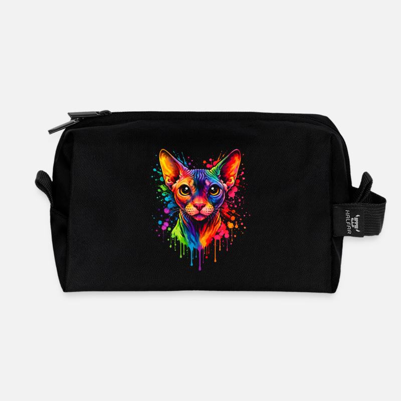 Sphynx Neon | Cat Art Pop Art - Recycled Toiletry Zip Bag - black