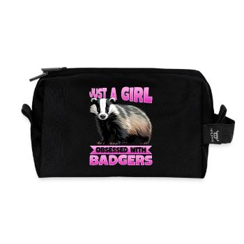 Funny Animal Badger - Recycled Toiletry Zip Bag - black - Front