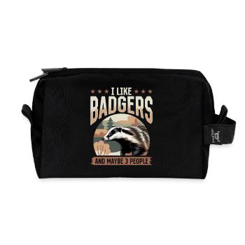 Funny Animal Badger - Recycled Toiletry Zip Bag - black - Front
