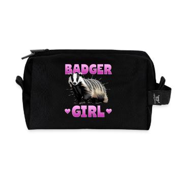 Funny Animal Badger - Recycled Toiletry Zip Bag - black - Front