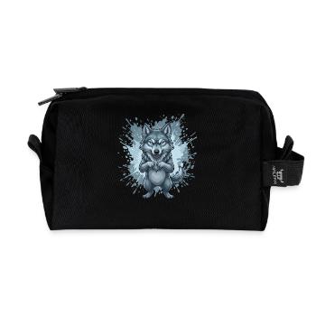 Blauer Wolf Cartoon mit Spritzhintergrund - Recycelte Kulturtasche - Schwarz - Vorne