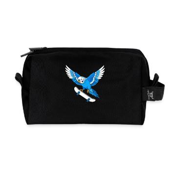 Blue parrot on skateboard - Recycled Toiletry Zip Bag - black - Front