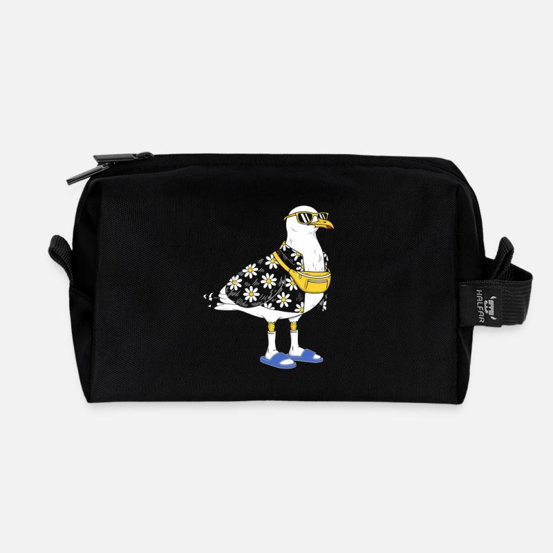 Daisy seagull in summer look - Recycled Toiletry Zip Bag - black