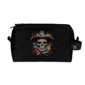 Crâne en sucre vibrant dans un sombrero floral - Trousse de toilette en tissu recyclé - noir - Devant