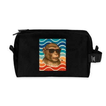 Sunglasses monkey in retro wave pattern - Recycled Toiletry Zip Bag - black - Front