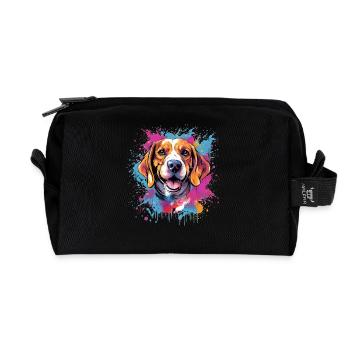 Chien coloré Beagle Splash Art - Trousse de toilette en tissu recyclé - noir - Devant