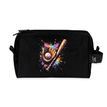 Gant Balle et Batte de Baseball Splash Art - Trousse de toilette en tissu recyclé - noir - Devant