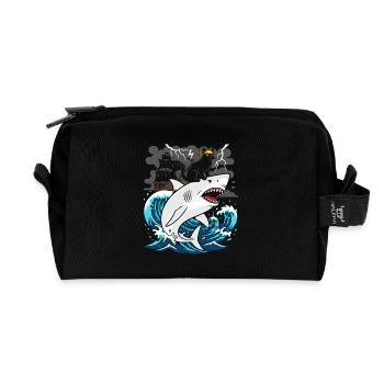 Pirate cat against storm shark - Recycled Toiletry Zip Bag - black - Front