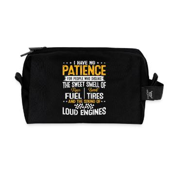 Racing Loud Engines No Patience Funny Spruch - Recycelte Kulturtasche - Schwarz - Vorne