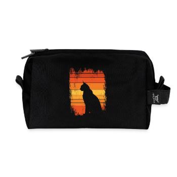 Luchs Katze Retro Wildkatze Design Naturfreund - Recycelte Kulturtasche - Schwarz - Vorne