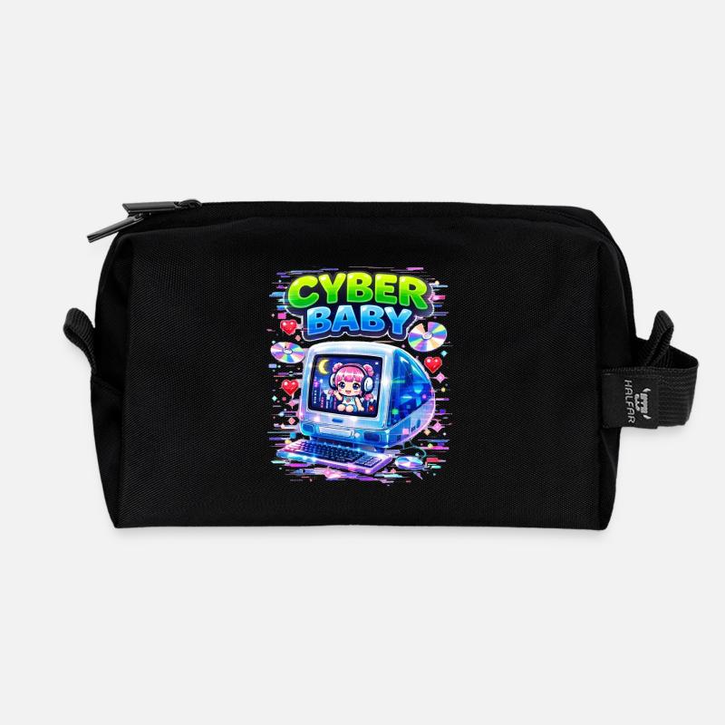 Cyber Baby Pixelart mit Y2K-Ästhetik. - Recycelte Kulturtasche - Schwarz