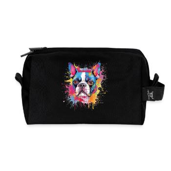 Portrait du Boston Terrier en couleur - Trousse de toilette en tissu recyclé - noir - Devant