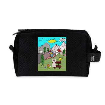 Funny Alpine Idyll Cartoon Holiday Mountains Mountains - Recycled Toiletry Zip Bag - black - Front