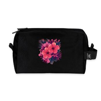 Hibiskusblütenstrauß in Pink-Palette - Recycelte Kulturtasche - Schwarz - Vorne