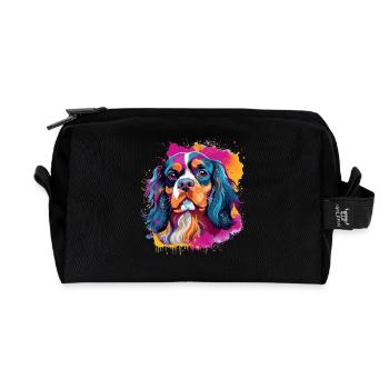 Chien épagneul, Cavalier King Charles - Trousse de toilette en tissu recyclé - noir - Devant