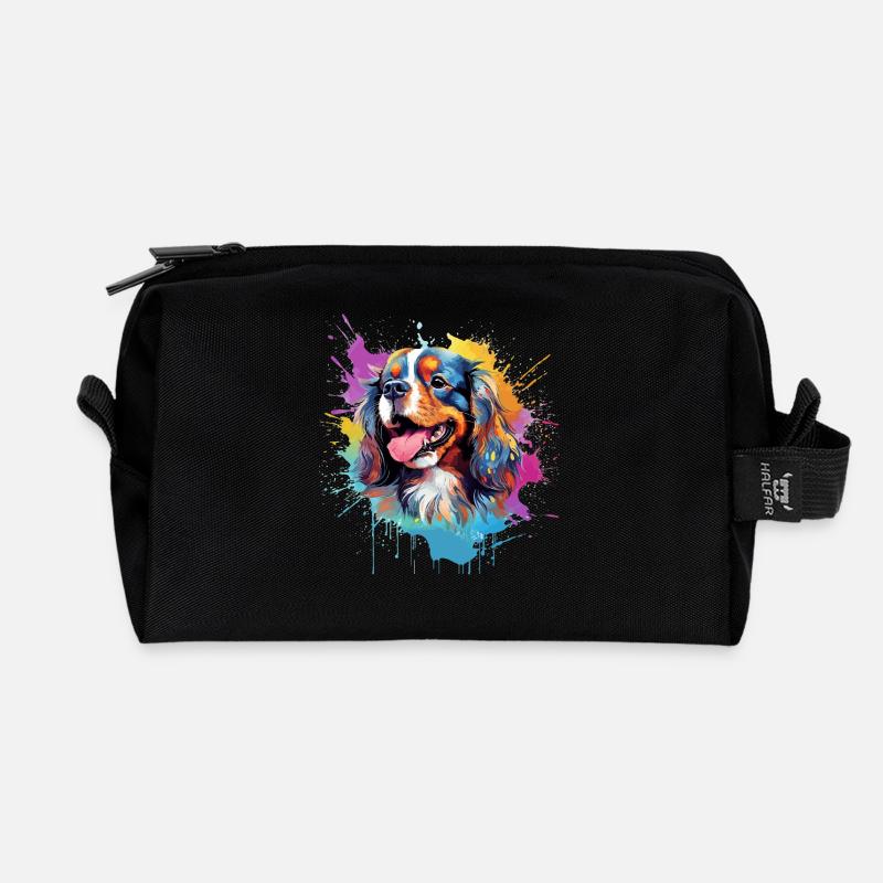 Couleur éclaboussure du Cavalier King Charles Spaniel - Trousse de toilette en tissu recyclé - noir