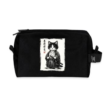 Samurai Cat Japanese Ukiyoe Warrior Kawaii - Recycled Toiletry Zip Bag - black - Front