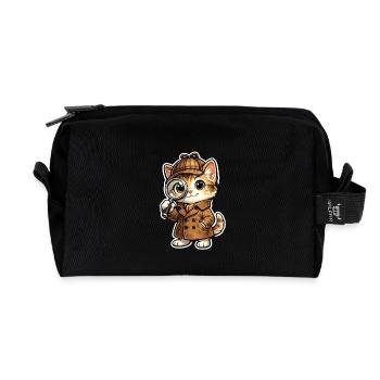 Cat detective with magnifying glass - Recycled Toiletry Zip Bag - black - Front
