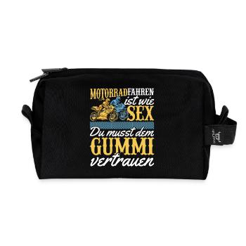 Motorradduo Dem Gummi Vertrauen. Motorrad wie sex - Recycelte Kulturtasche - Schwarz - Vorne