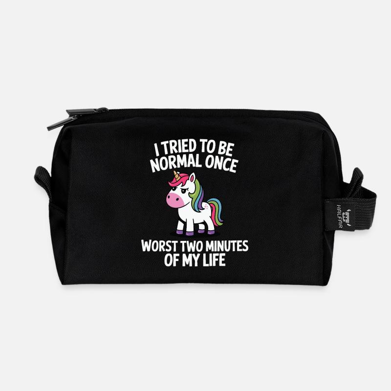 Unexpectedly Normal: Unicorn Joke Gift - Recycled Toiletry Zip Bag - black