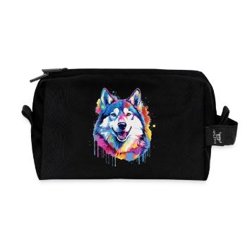 Chien Husky Coloré avec des éclaboussures - Trousse de toilette en tissu recyclé - noir - Devant