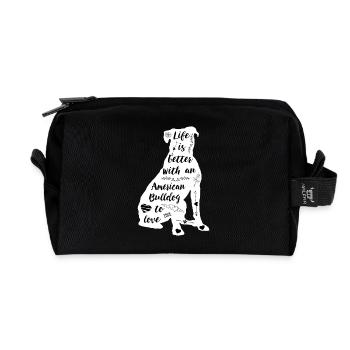 Life is Better with an American Bulldog - Recycled Toiletry Zip Bag - black - Front