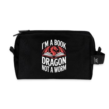 Dragon Bookworm Livres cadeaux Lecture de fantasy - Trousse de toilette en tissu recyclé - noir - Devant