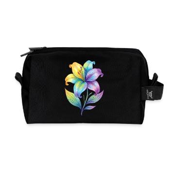 Regenbogen Lilie Aquarell - Recycelte Kulturtasche - Schwarz - Vorne