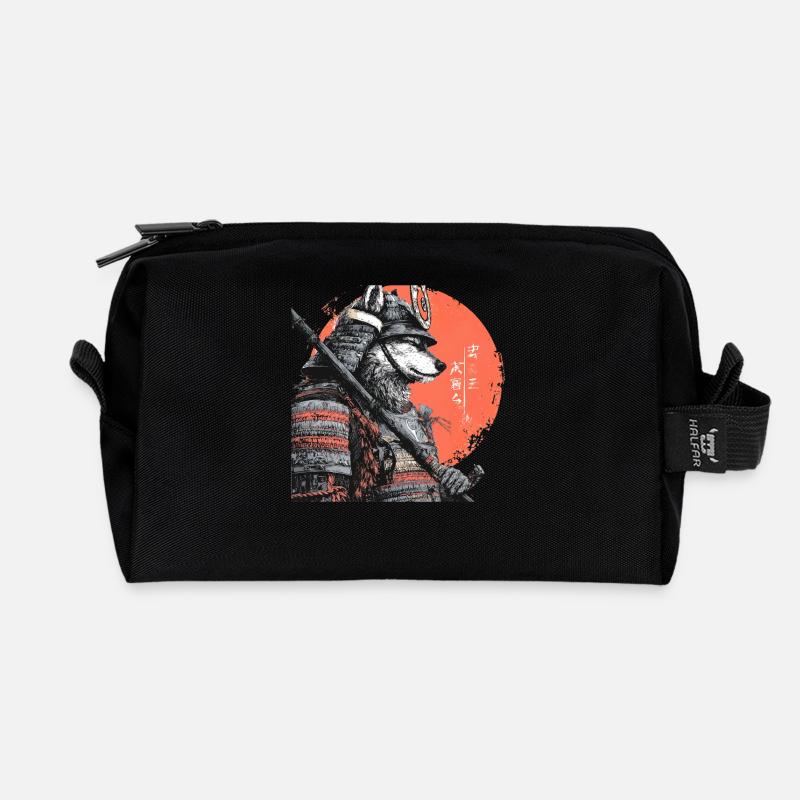 Wolf in Armor samurai - Recycled Toiletry Zip Bag - black
