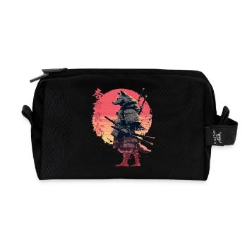Wolf Samurai at Sunset - Recycled Toiletry Zip Bag - black - Front