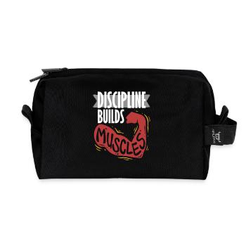 Fitnesstrainer Discipline Builds Muscles - Recycelte Kulturtasche - Schwarz - Vorne
