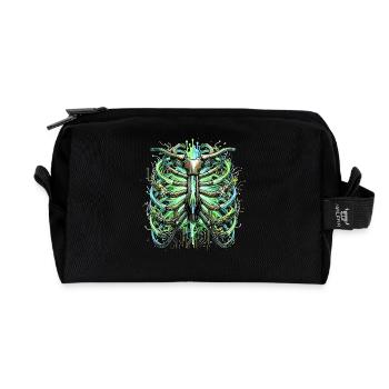 Cyber Rib Cage Skeleton Sci-Fi Illustration - Recycled Toiletry Zip Bag - black - Front