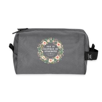 Clothed In Strength Christian Floral - Recycled Toiletry Zip Bag - anthracite - Front