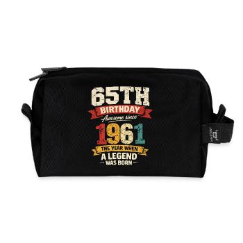 65 Year Old Birthday Legend 1961 - Vintage - Recycled Toiletry Zip Bag - black - Front