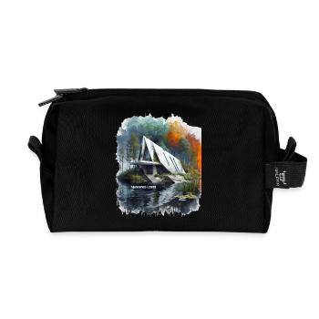 ABANDONED LUXURY - Modern A-Frame Ruins Sketch - Recycled Toiletry Zip Bag - black - Front