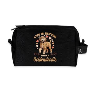 Race de chien Goldendoodle - Trousse de toilette en tissu recyclé - noir - Devant