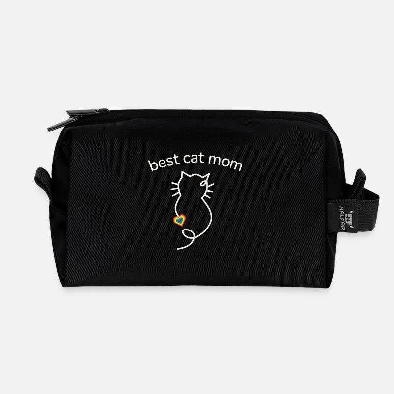 Best Cat Mom Regenbogenfarben Herz minimalistisch - Recycelte Kulturtasche - Schwarz