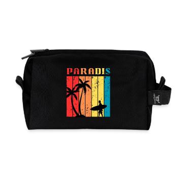 Paradise Surf été | Surf & Beach Retro Vintage - Trousse de toilette en tissu recyclé - noir - Devant