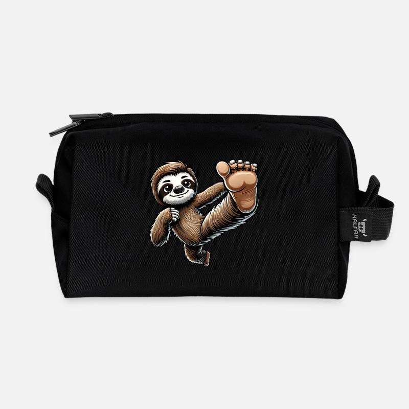 Faultier Karate Meister Tritt Sport Arts - Recycelte Kulturtasche - Schwarz