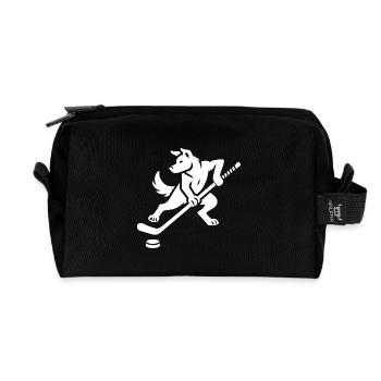 Husky Silhouette Hockey sur glace Design minimaliste - Trousse de toilette en tissu recyclé - noir - Devant