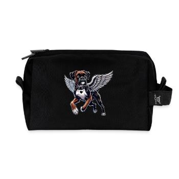 Eleganter Hund Engel Boxer mit Flügel Herz - Recycelte Kulturtasche - Schwarz - Vorne
