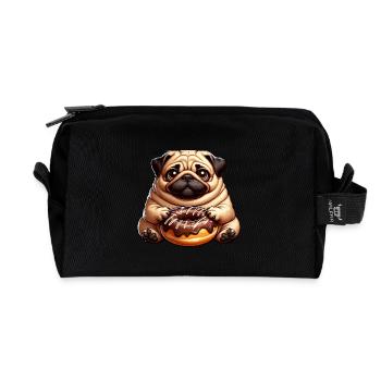paresseux beignet dessin animé mignon animal drôle - Trousse de toilette en tissu recyclé - noir - Devant