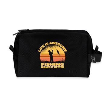 Life Is Awesome – Fishing Makes It Better - Recycled Toiletry Zip Bag - black - Front