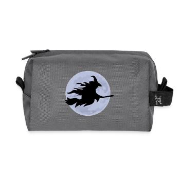 Sorcière volante sur balai devant la silhouette de la pleine lune - Trousse de toilette en tissu recyclé - anthracite - Devant