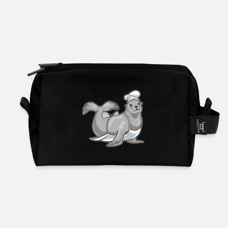 Seehund Koch Kochmütze Kochen - Recycelte Kulturtasche - Schwarz