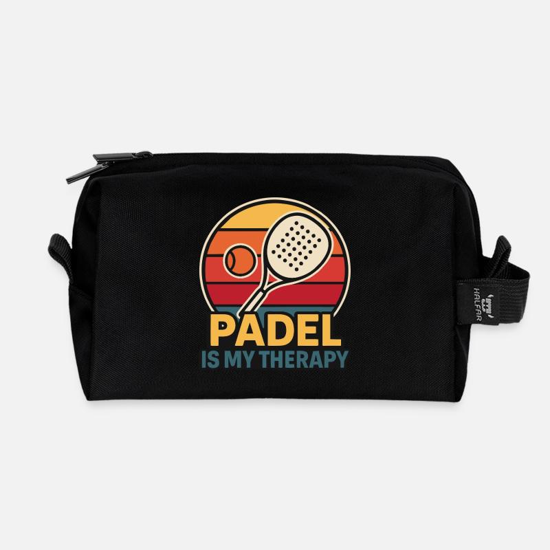 Padel ist meine Therapie – Retro-Stil - Recycelte Kulturtasche - Schwarz