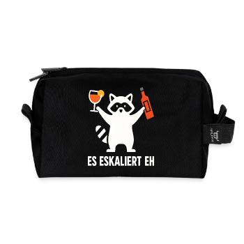 Party Waschbär Spruch Trinkspruch Es Eskaliert Eh - Recycelte Kulturtasche - Schwarz - Vorne